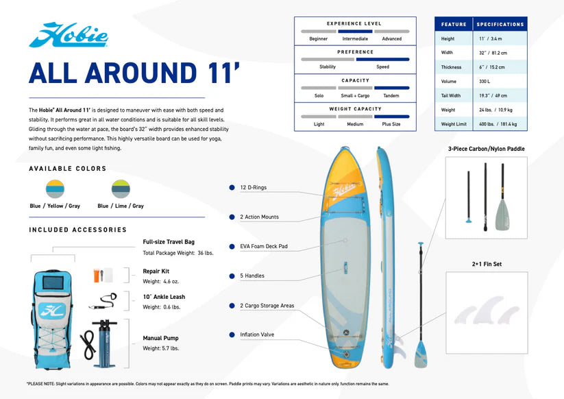 Hobie HOBIE ALL AROUND 11' Inflatable Paddle Board - Discontinued