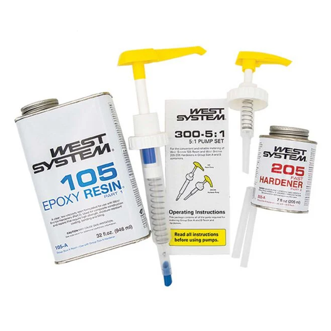 West System Epoxy Kit, 105 Resin, 205 Fast Hardener and Pumps