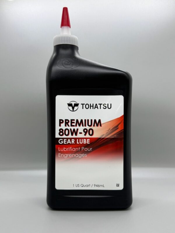 Tohatsu Premium 80W-90 gear lube quart, part 332823100M; this listing is sold by the case