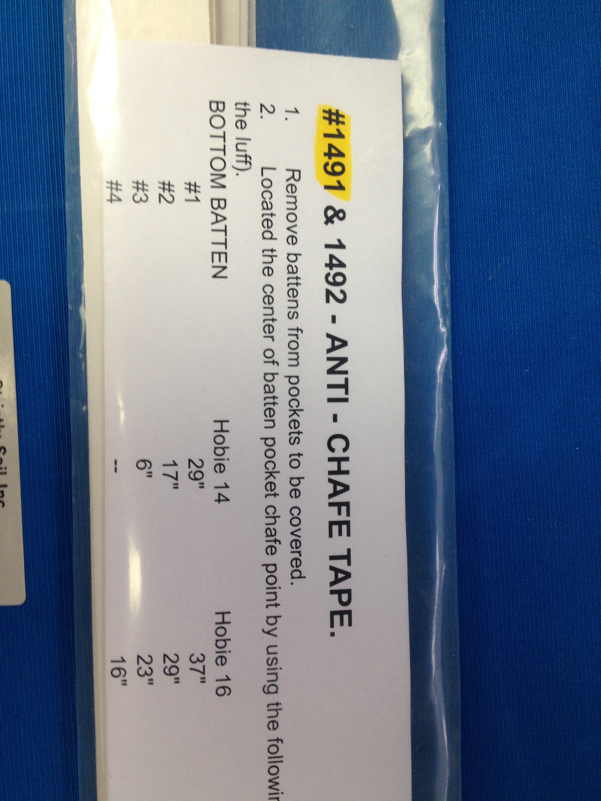 Hobie Cat Anti-Chafe Batten Pocket Tape for Hobie 16 and Others Part # 1491